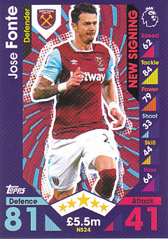 Jose Fonte West Ham United 2016/17 Topps Match Attax Extra New Signing #NS24